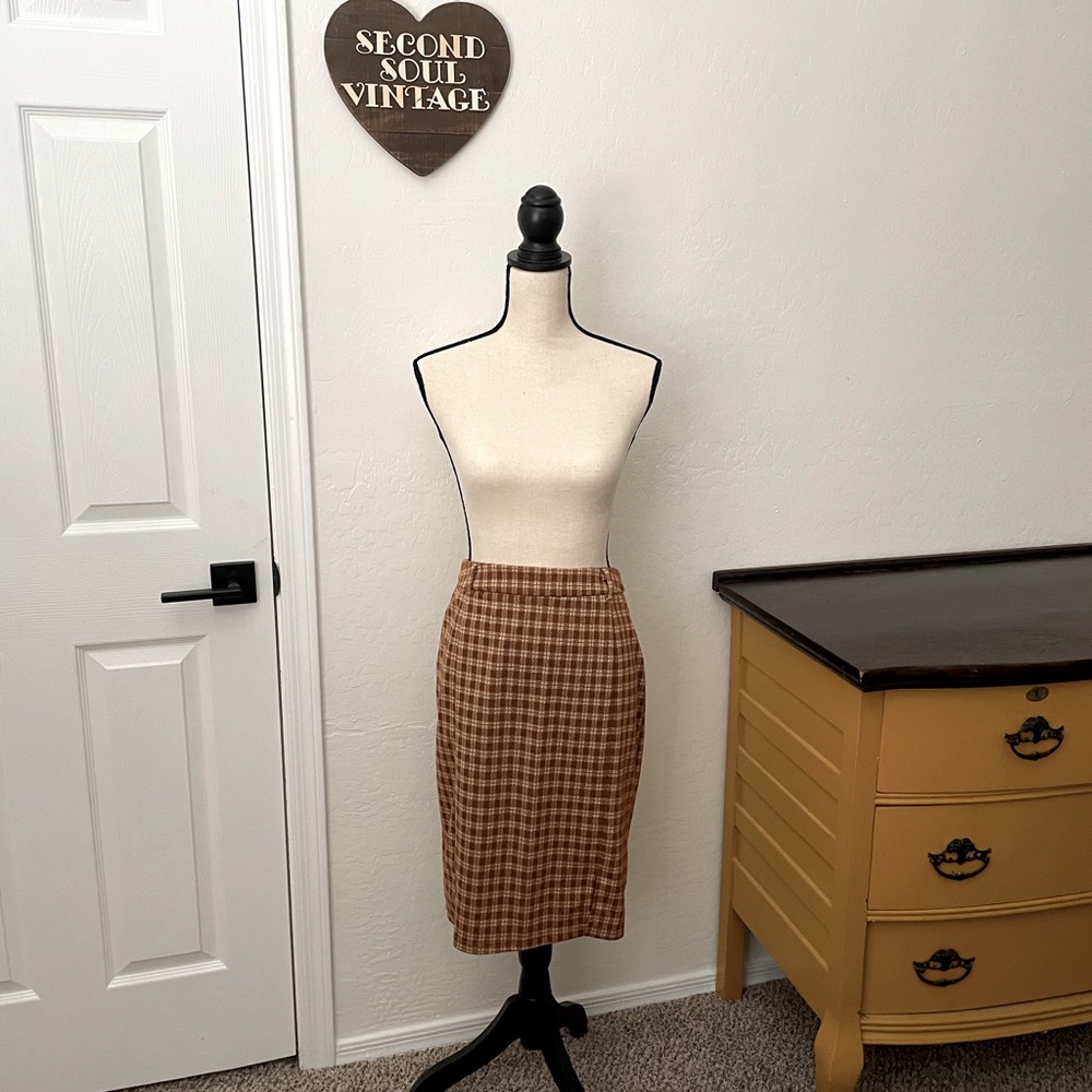 Kate Kasin Orange Plaid Skirt L